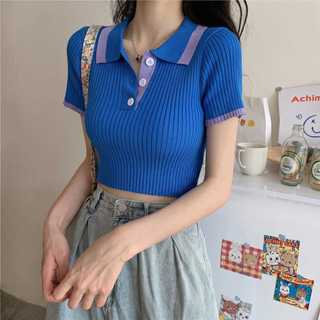 Áo Montoghi Croptop Cổ Bẻ Form Ôm Dễ Phối