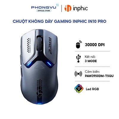 Chuột không dây Gaming Inphic IN10 Pro PixArt PAW3950 (Titan Bạc) - Bảo hành 12 tháng