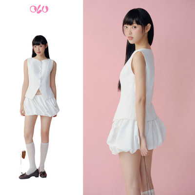 Áo vest OLV sát nách cài nút dáng xoè thanh lịch White Sleeveless Buttoned Flare Top phù hợp đi chơi