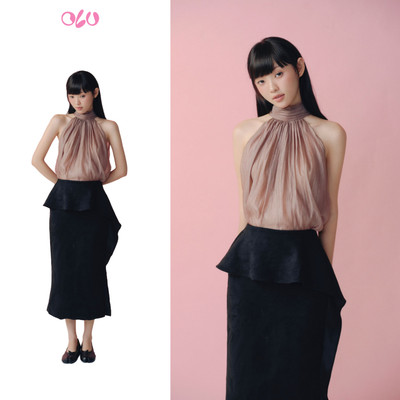 Chân váy OLV midi xếp tầng đen thanh lịch Black Layered Midi Skirt