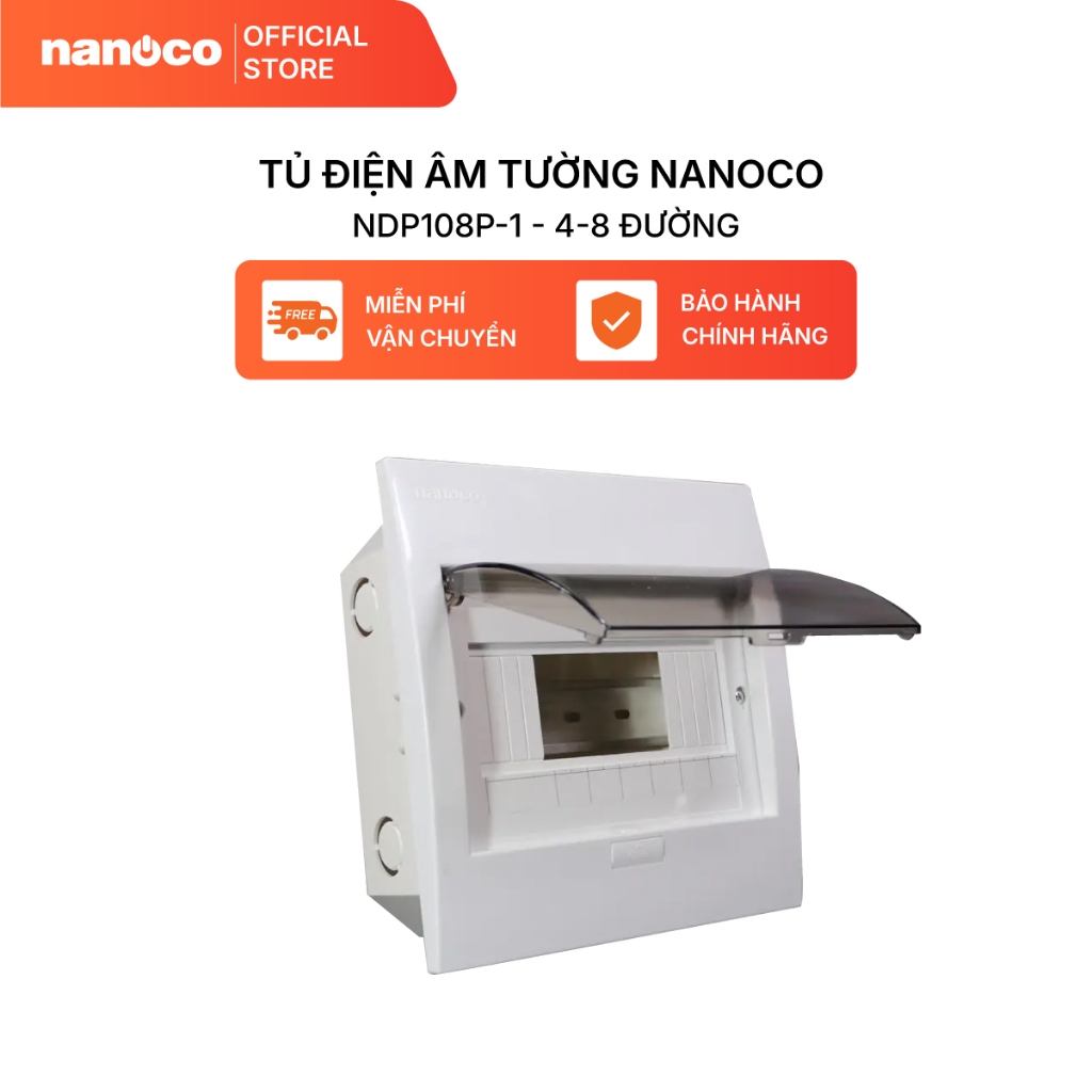 Tủ điện âm tường Nanoco model NDP104P-1/ NDP108P-1 (mặt nhựa đế nhựa)