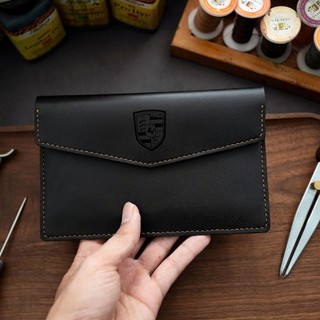 Ví Đựng Đăng Kiểm & Giấy Tờ Xe Ô Tô Da Bò Cao Cấp - Mino Crafts - Chế Tác Thủ Công Khâu Tay - Khắc logo Porsche