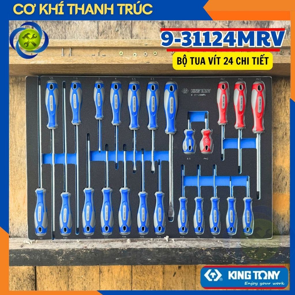 Bộ Tua Vít Kingtony 9-31124MRV 24 Chi Tiết Trên Khay Xốp Eva 560mm x 375mm