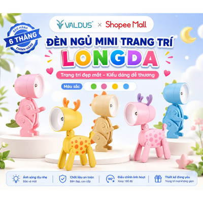 Đèn ngủ mini để bàn LongDa cho bé ánh sáng dịu nhẹ trang trí phòng ngủ decor bàn học kệ sách cho bé