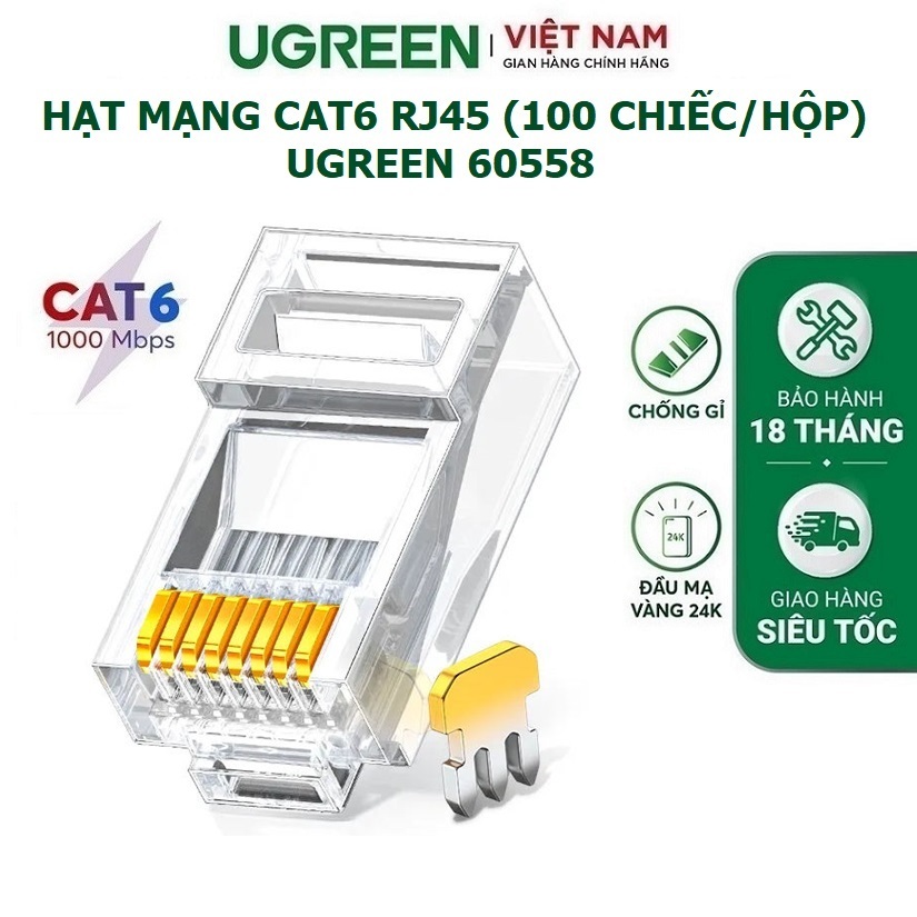 Hộp 100 chiếc Đầu bấm Hạt Mạng Cat6/Cat6e chính hãng Ugreen 60558 - Bảo hành 18 tháng