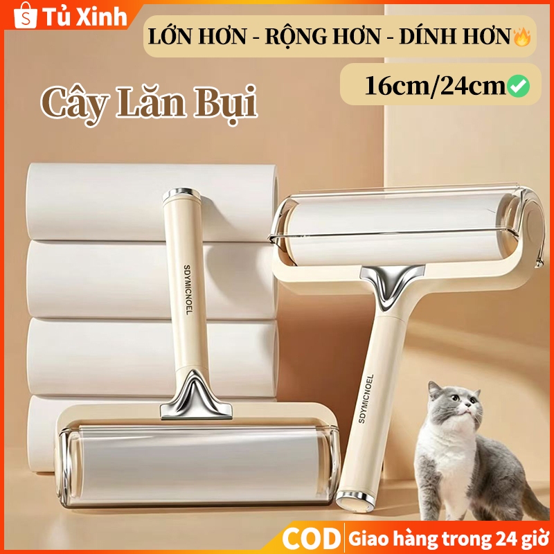 Cây Lăn Bụi Cao Cấp 16cm và 24cm Lăn Ga Giường, Sàn Nhà, Lông Chó Mèo Có Nắp, Lõi Lăn 16cm, 24cm