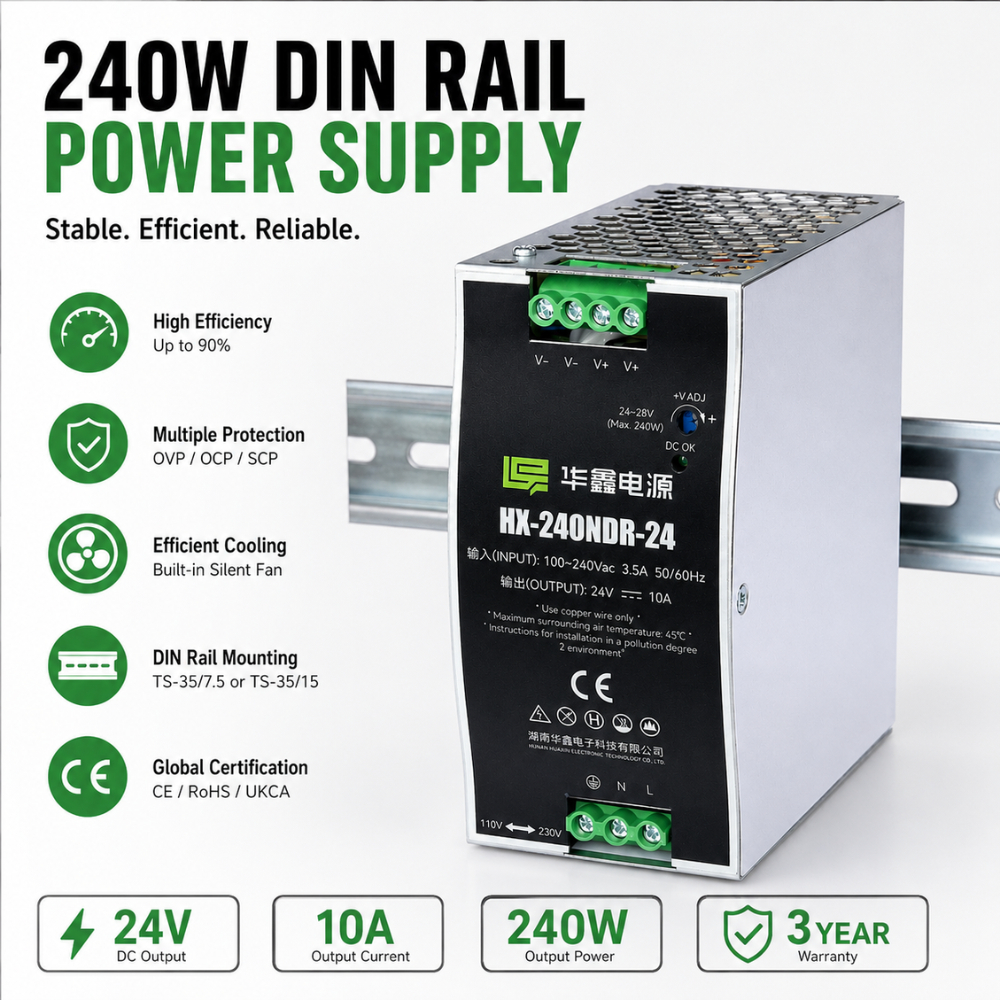 Nguồn DIN Raill, Nguồn NDR Whoosh, NDR-240-24, Nguồn Gắn Thanh Ray 10A 240W 24V, Bảo Hành 3 Năm