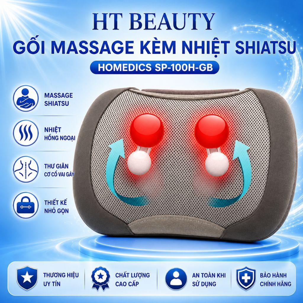 Gối massage kèm nhiệt công nghệ Shiatsu 3D HoMedics SP 100H-GB HT Beauty