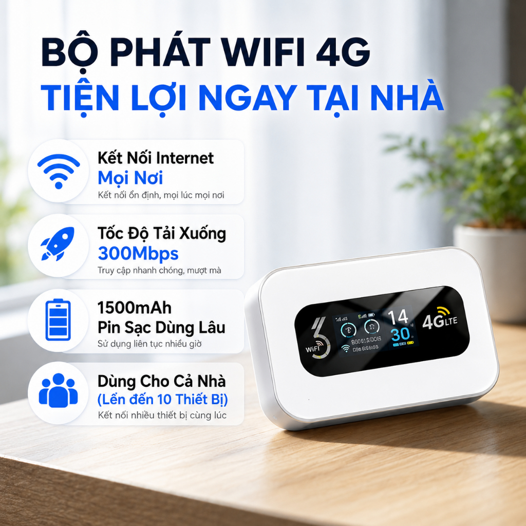Bộ Phát Wifi 4G, Cục Phát Wifi Di Động, Router 4G, Modem Wifi, Wifi Không Dây, Sim 4G, Bộ Phát Wifi 