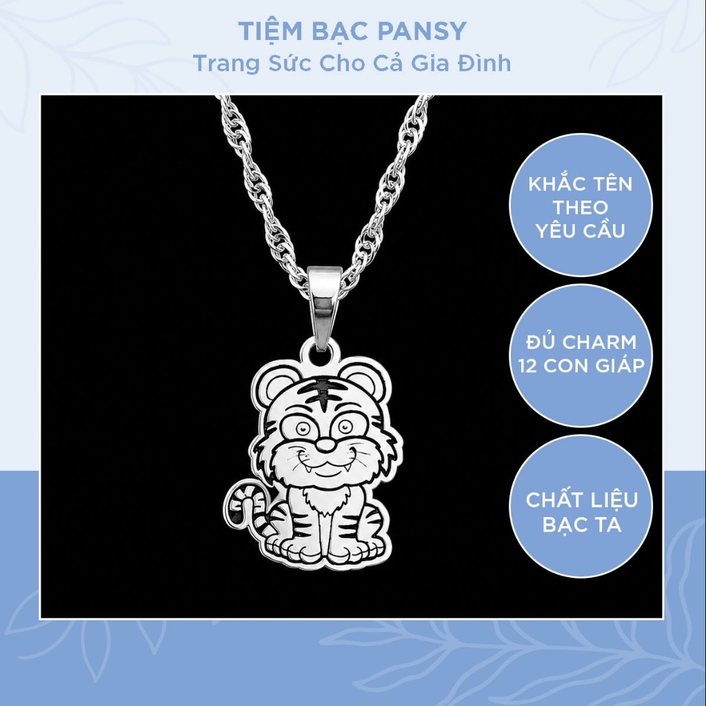 Dây chuyền cho bé hình con hổ bằng bạc ta có khắc chữ theo yêu cầu - Vòng cổ bạc trẻ em sinh nắm Dần