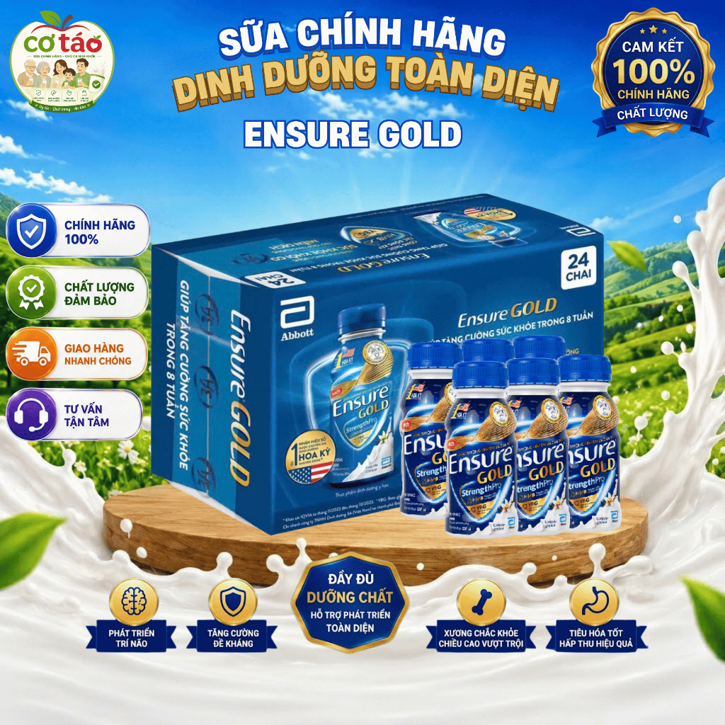 [Phiên bản mới] Thùng 24 Chai Sữa nước Abbott Ensure GOLD 237ml