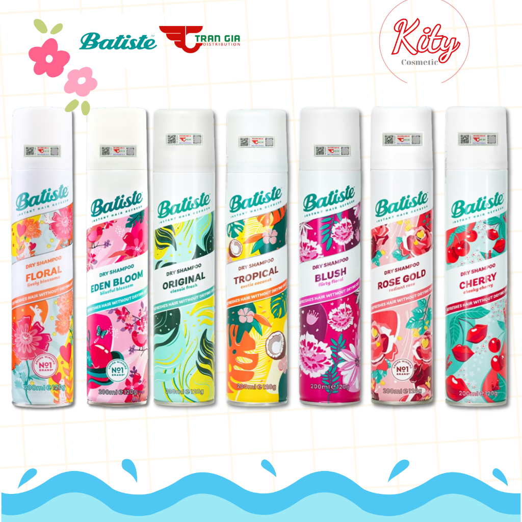 Dầu Gội Khô Batiste 200ml, Batiste 50ml Dry Shampoo Gội khô Anh Chính Hãng 100% Kity cosmetic
