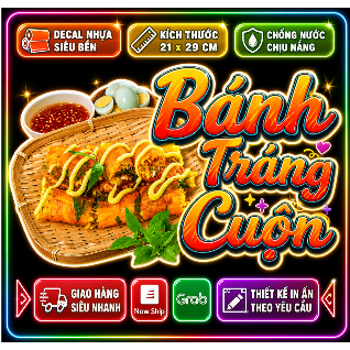 Decal BÁNH TRÁNG CUỘN trang trí quán nước, dán tường, tủ kiếng chống nước, đã cắt bế sẵn khổ A4
