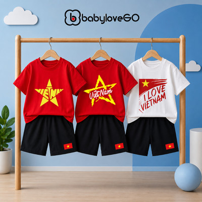 Set đồ cho bé BabyloveGO bộ quần áo đỏ sao vàng cho bé trai bé gái in hình cờ Việt Nam