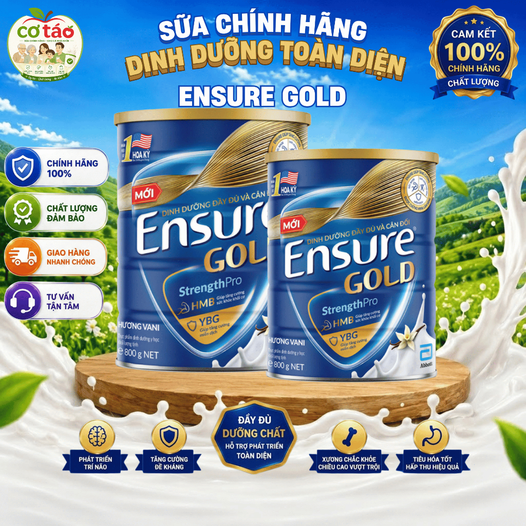 [Date Mới] Sữa Bột Ensure Gold Hộp 800g Hương Vani Cam Kết Chính Hãng Tăng Cường Sức Khỏe
