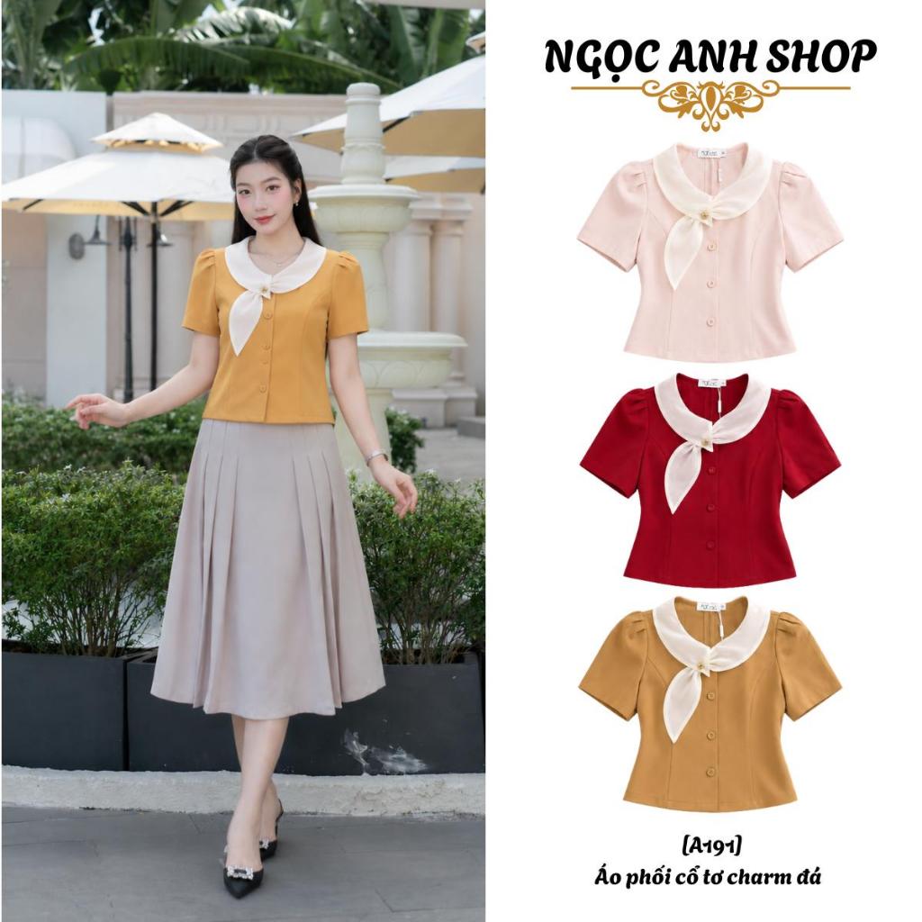 [HÀNG CHÍNH HÃNG] Áo sơ mi công sở-Áo phối cổ tơ charm đá - [A191]- Shop Ngọc Anh Đà Nẵng