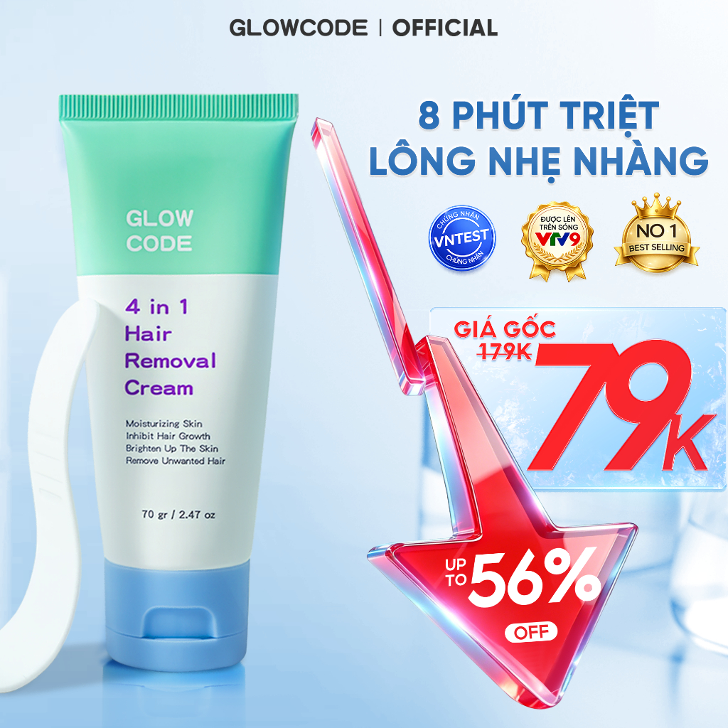 Kem tẩy lông Glowcode tẩy lông nách, tay, chân tẩy lông an toàn không đau rát với Niacinamide 70g