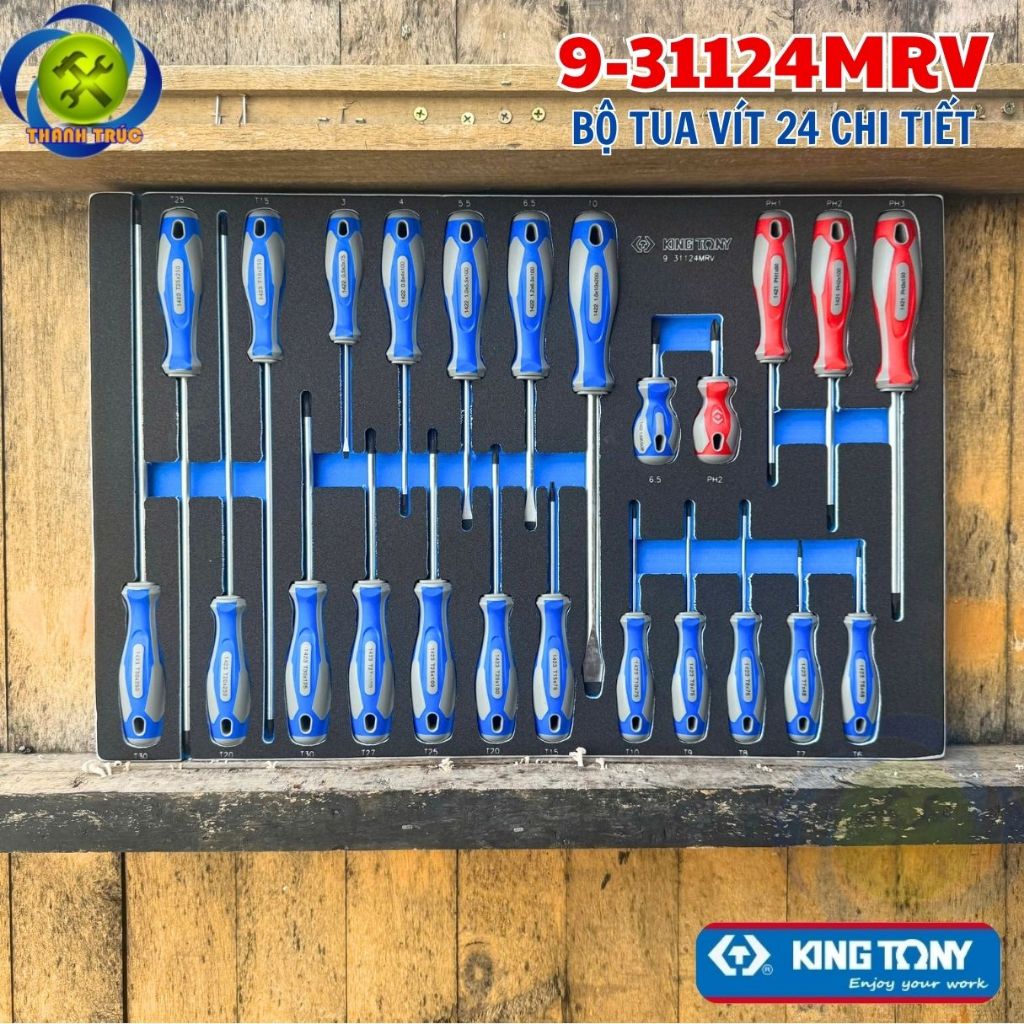 Bộ Tua Vít Kingtony 9-31124MRV 24 Chi Tiết Trên Khay Xốp Eva 560mm x 375mm