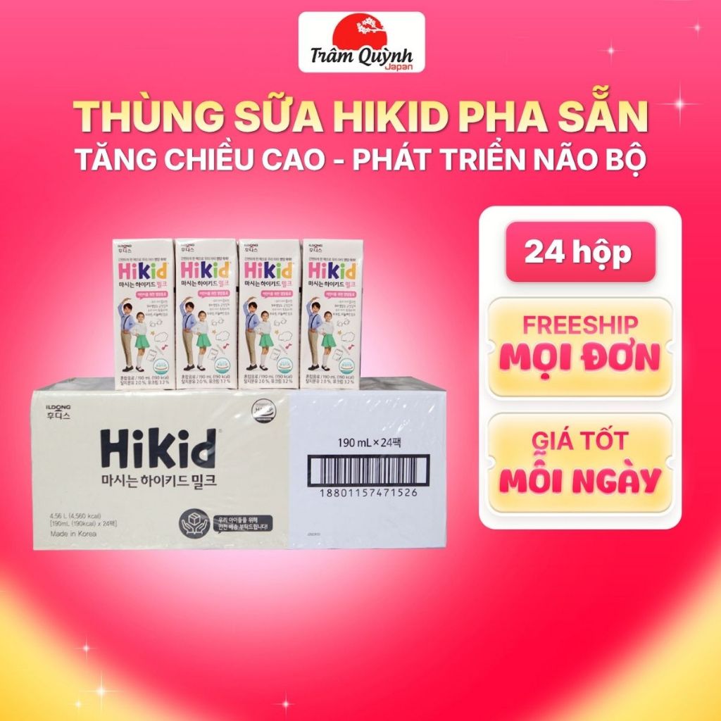 Thùng Sữa Hikid Pha Sẵn Tăng Chiều Cao Cho Bé 24 Hộp x 190ml
