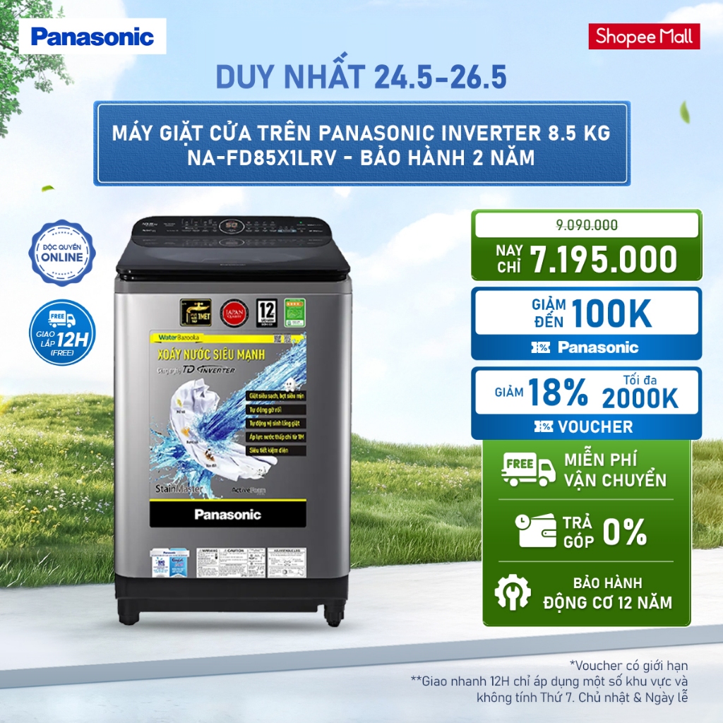 [ELPN2TV GIẢM TỐI ĐA 2TR] [Chỉ giao miền Bắc] Máy Giặt Cửa Trên Panasonic Inverter 8.5KG NA-FD85X1LRV | BigBuy360 - bigbuy360.vn