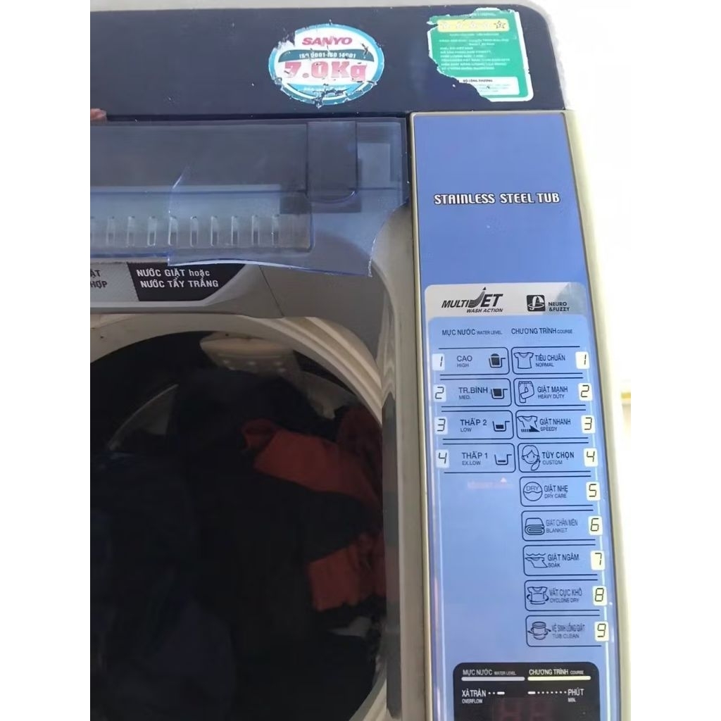 Nắp kính máy giặt Sanyo Aqua 7kg 6 phím Cũ