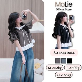 Áo Babydoll Phối Cổ Bèo Nơ Buộc Tay Bồng Cúc Dọc A3300 MoLie Thời Trang Nữ