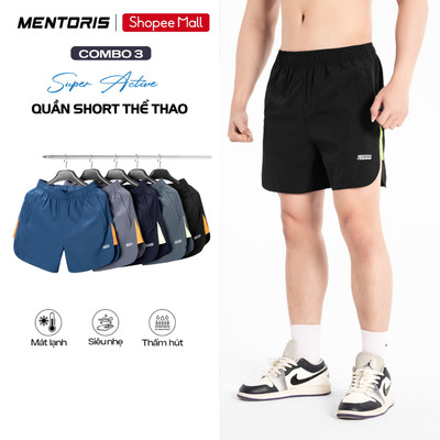 COMBO 3 Quần Đùi Chạy Bộ Nam MENTORIS Vải Gió Thoáng Khí, Thiết Kế Trẻ Trung, Nhiều Màu CB3.MASA25S001