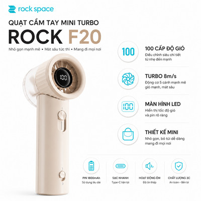 Quạt tích điện cầm tay Rockspace F20 tốc độ mạnh gió êm nhỏ gọn tiện lợi bảo hành 1 năm