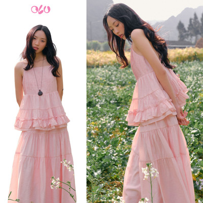 Áo OLV 2 Dây Pink Strappy Tiered Top Đi Chơi Nữ Tính