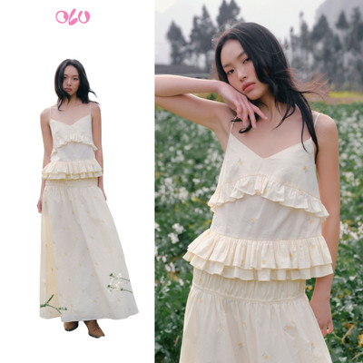 Set đồ nữ OLV Butter Fleur Strappy Ruffle Maxi phù hợp mùa hè đi chơi đi biển