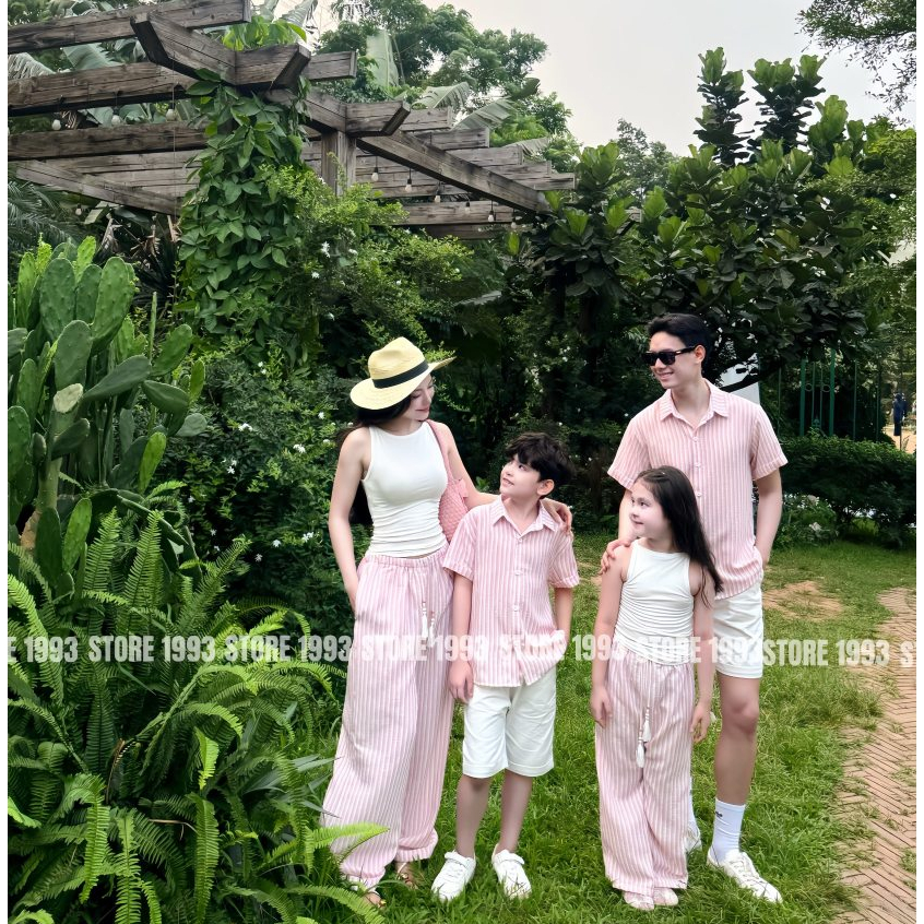 Set đồ gia đình 2026 STORE 1993 mẫu mới siêu hot set gia đình sọc hồng du lịch, picnic