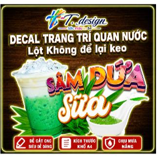 Decal SÂM DỨA SỮA trang trí quán nước, dán tường, tủ kiếng chống nước, đã cắt bế sẵn khổ A4