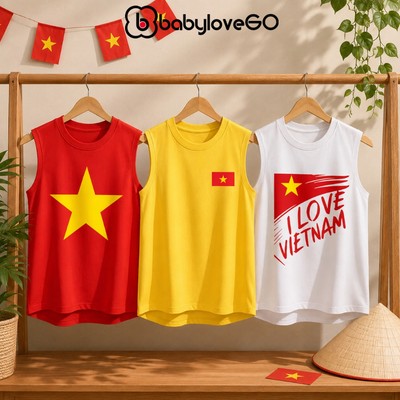 Áo cờ đỏ sao vàng Việt Nam BabyloveGO áo ba lỗ cho bé trai bé gái chất thun cotton cho bé thoáng mát