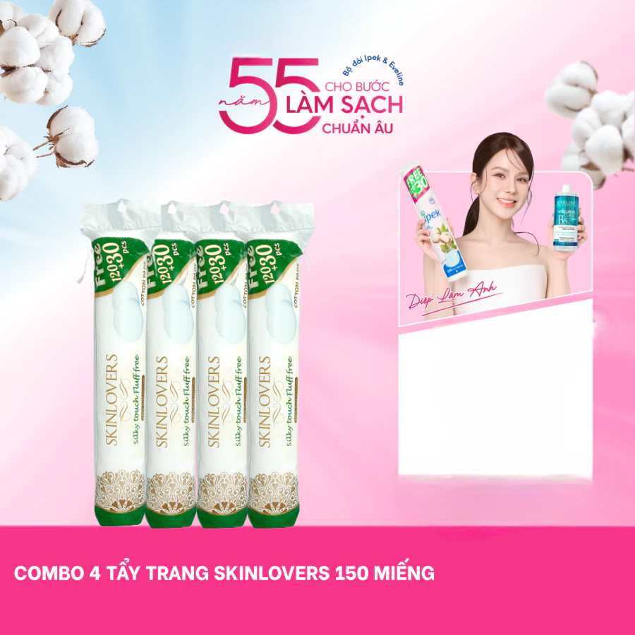 [Top Value] Combo 4 gói bông tẩy trang skinlovers 150 miếng siêu tiết kiệm không xơ bông (4x150)