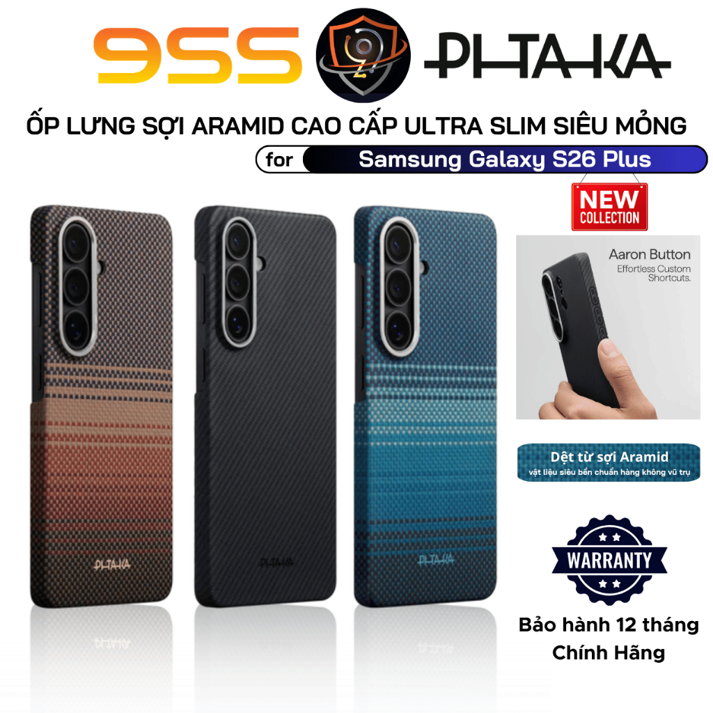 Ốp Lưng Pitaka cho Galaxy S26 Plus, Ultra Slim (Edge Case), Siêu Mỏng, Aaron Button NFC