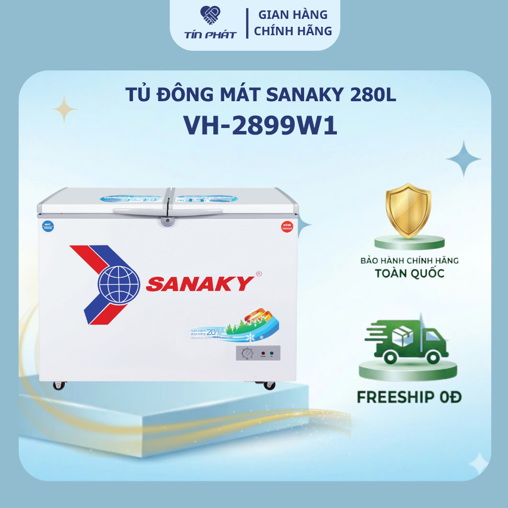 [ Miễn phí giao lắp HN ] Tủ Đông Mát Sanaky dàn đồng 280 lít VH 2899W1 - 2 ngăn - Hàng chính hãng