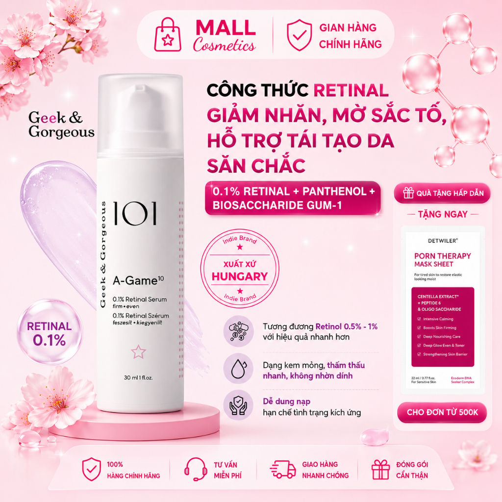 Tinh Chất Chống Lão Hoá, Hỗ Trợ Tái Tạo Da Săn Chắc Geek&Gorgeous A-Game 10 0.1% Retinal 30ml