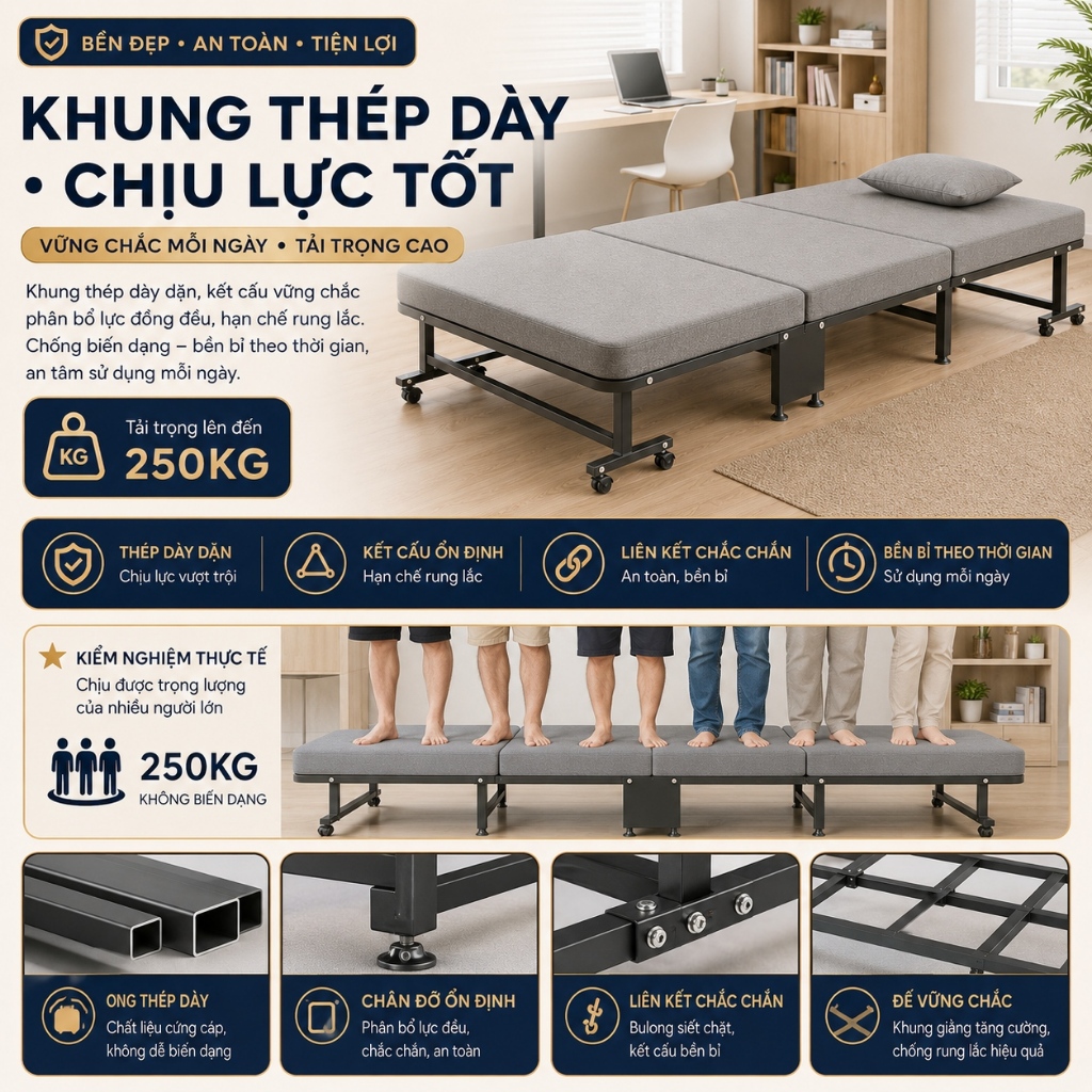 Giường Gấp Ngủ Trưa Văn Phòng Có Bánh Xe Di Chuyển Khung Thép Chắc Chắn cho dân văn phòng ngủ trưa | BigBuy360 - bigbuy360.vn