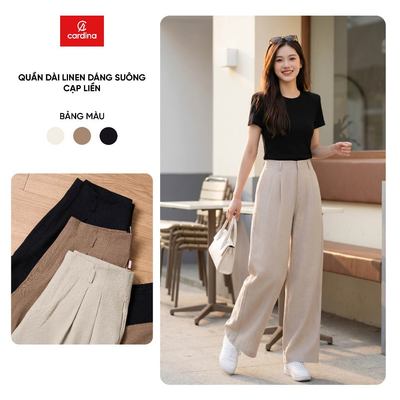 Quần dài nữ CARDINA chất liệu Linen dáng suông cạp liền 6QDT22
