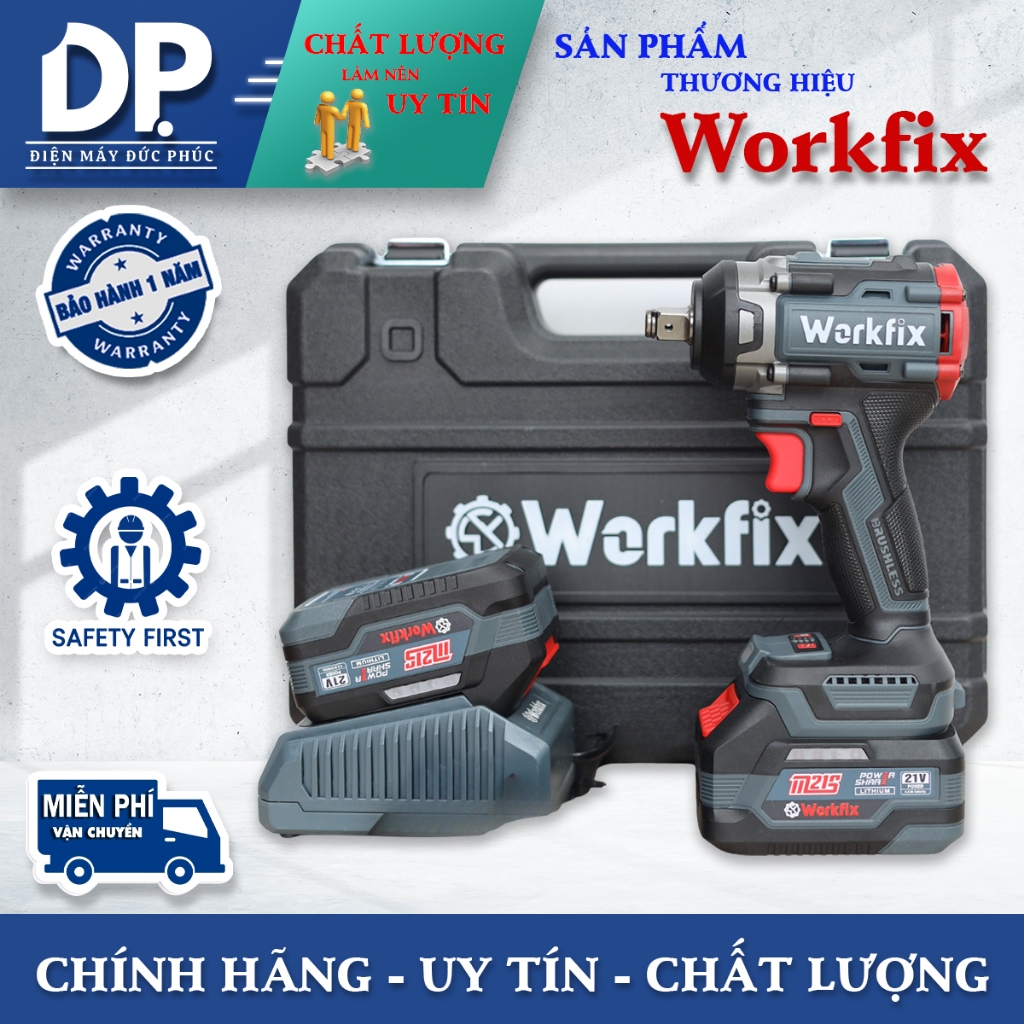 Máy siết bulong WORKFIX WF-IW550PRO, Lực siết 550Nm - Đầu 2 Trong 1 - 4 Tốc độ - 4 Chức năng