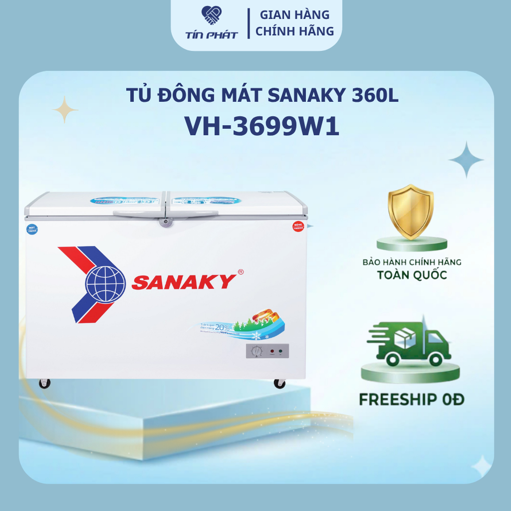[ Miễn phí giao lắp HN ] Tủ Đông Mát Sanaky dàn đồng 360 lít VH 3699W1 - 2 ngăn - Hàng chính hãng
