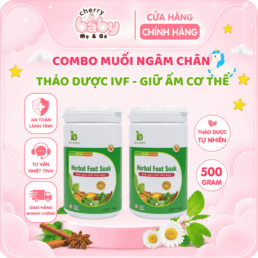 Combo 02 Muối Ngâm Chân Thảo Dược IVF Bảo Nhiên - Cho Người Chuẩn Bị Làm IVF - Hũ 500Gr