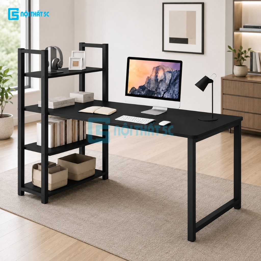 Bàn làm việc, bàn học Nội Thất 5C kèm giá sách tiện lợi hiện đại, phong cách, mặt bàn kích thước lớn tháo lắp dễ dàng