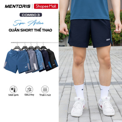 COMBO 3 Quần Short Nam MENTORIS, Quần Đùi Thể Thao Chạy Bộ Vải Gió Thoáng Khí, Trẻ Trung CB3.MASA25S011