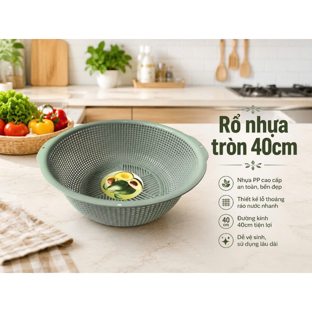 Rổ tròn TỰ LẬP - 40cm,chất liệu nhựa PP an toàn với người sử dụng