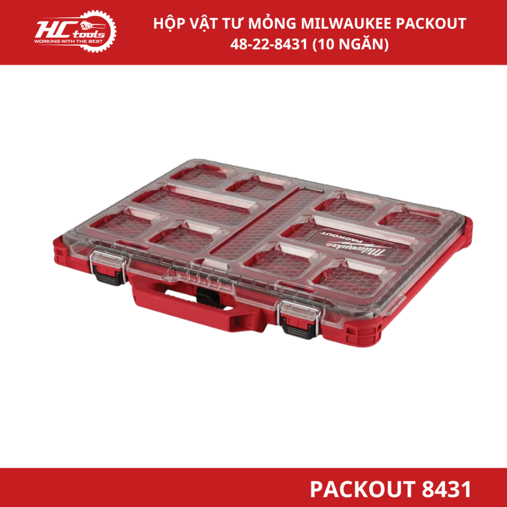 Hộp Vật Tư Mỏng Milwaukee PACKOUT 48-22-8431 (10 Ngăn) Chống Nước IP65 - HCTools