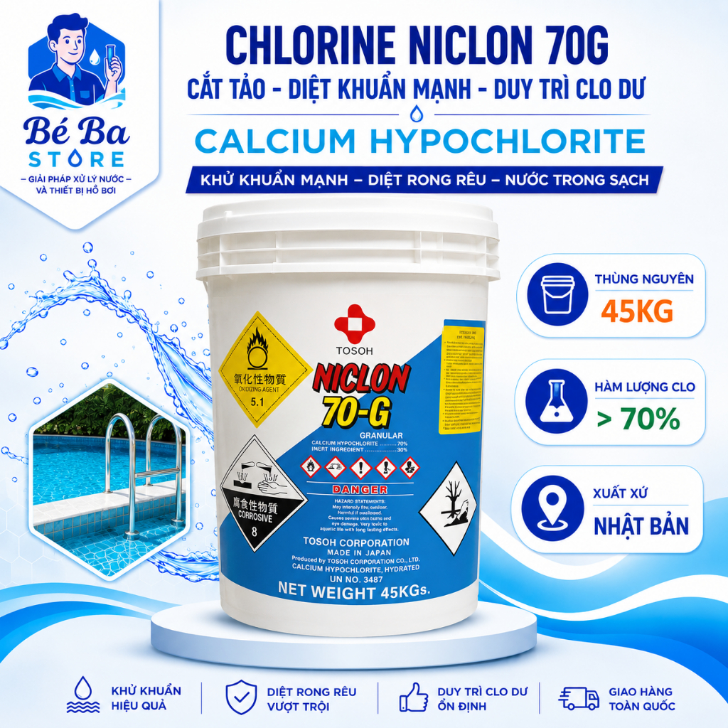 Clorin Niclon 70G, Clorin 70% dạng bột Nhật Bản, Clorin 70% Xử Lý Nước