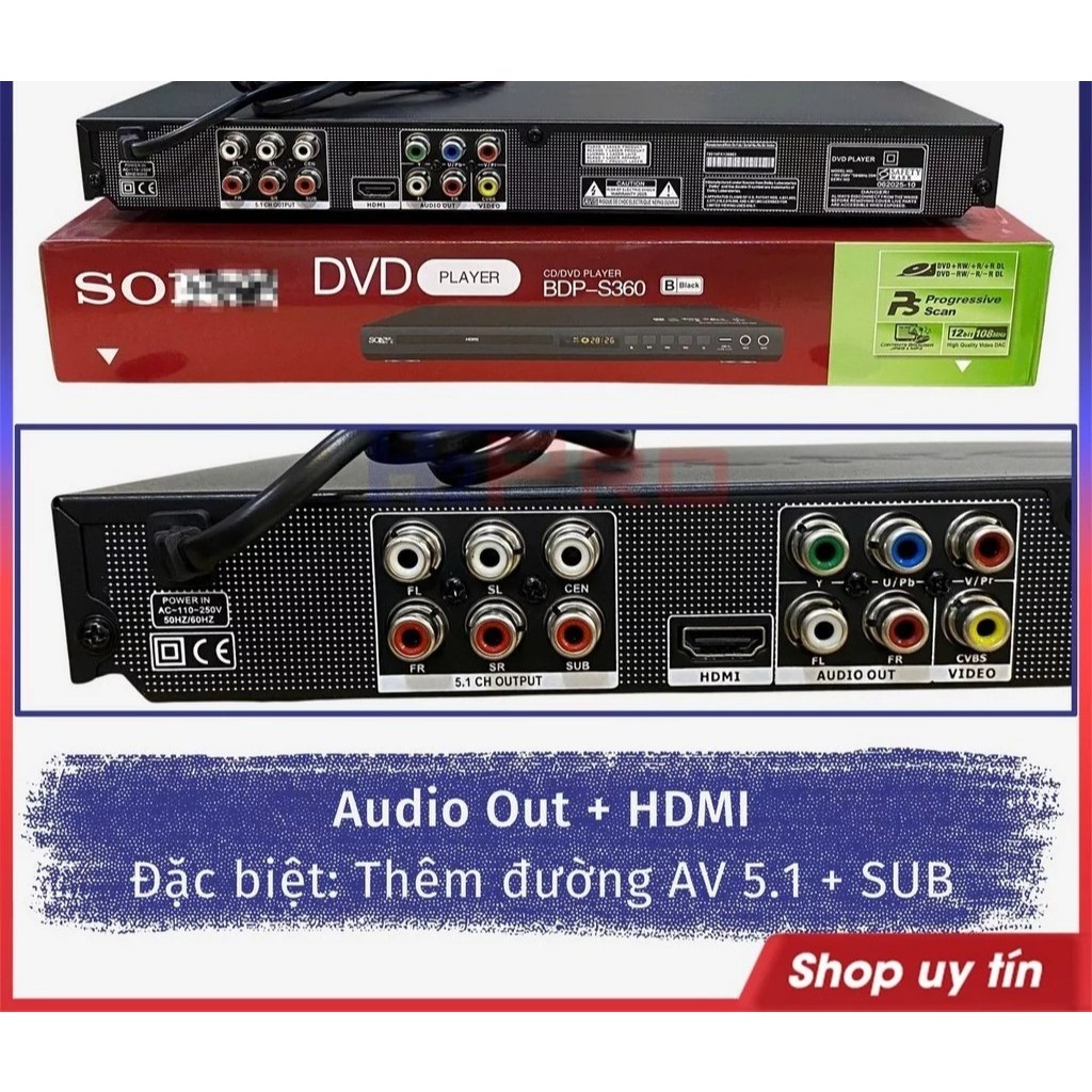 [Top Value] Đầu DVD Sony S360/520P Hdmi - Usb - Sd Không Kén Đĩa, Tặng Dây, Đầu Đĩa Dvd Karaoke Cao 