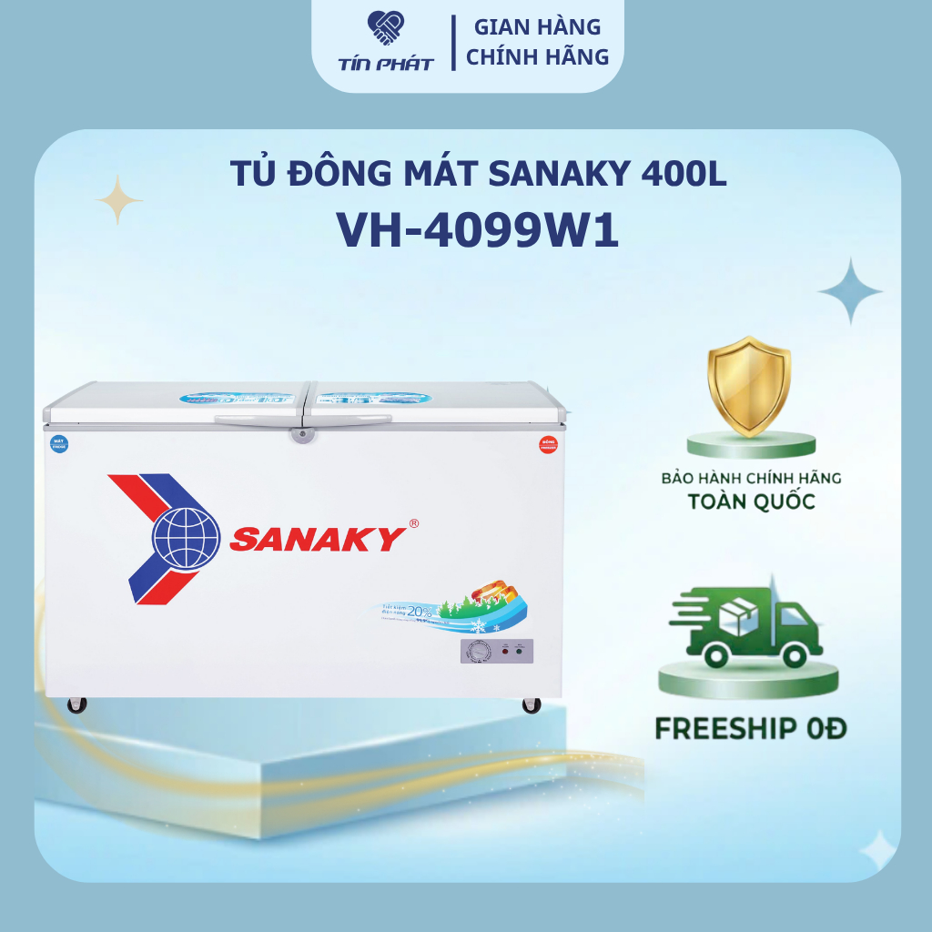 [ Miễn phí giao lắp HN ] Tủ Đông Mát Sanaky dàn đồng 400 lít VH 4099W1 - 2 ngăn - Hàng chính hãng