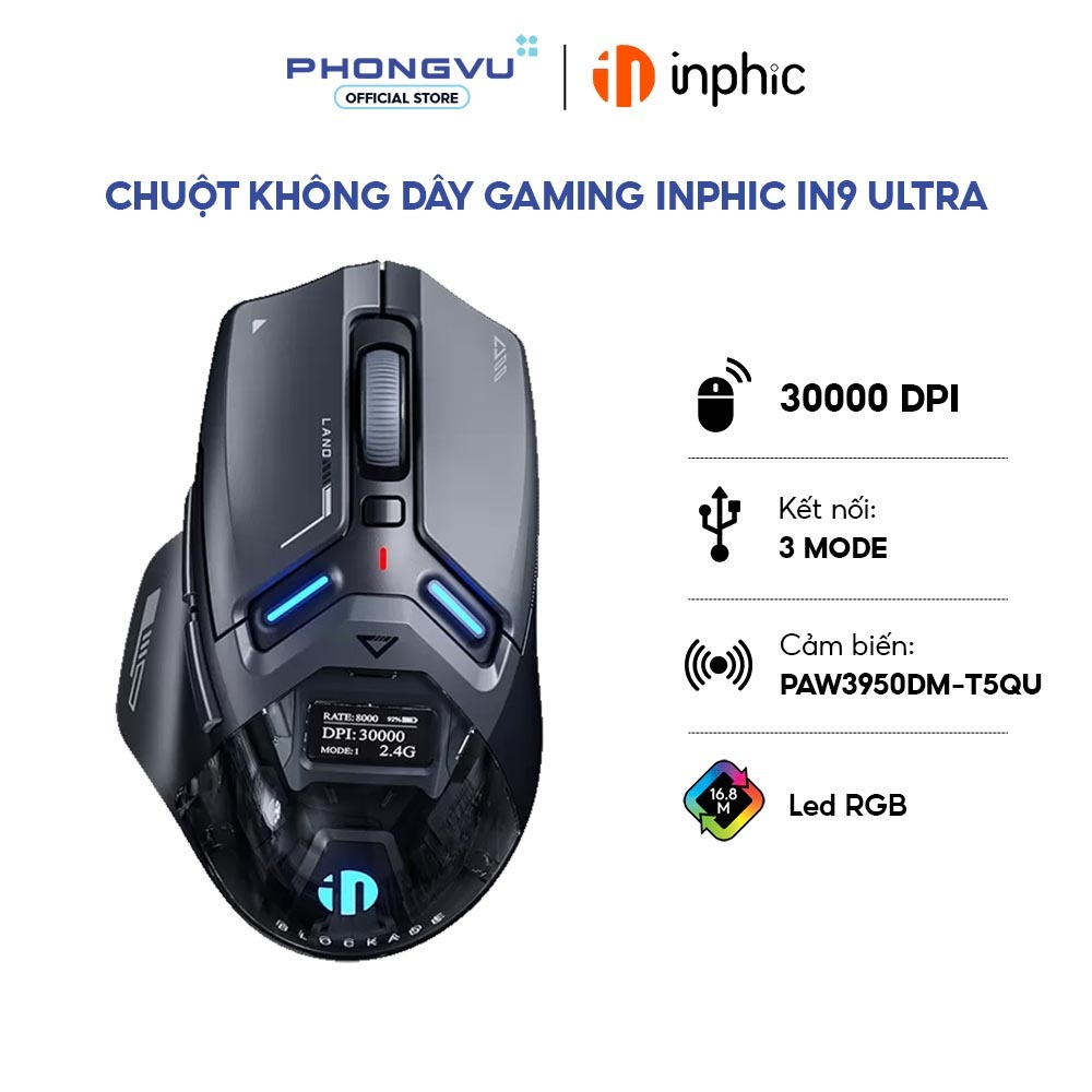 Chuột không dây Gaming Inphic IN9 ULTRA PixArt PAW3950 - Bảo hành 12 tháng